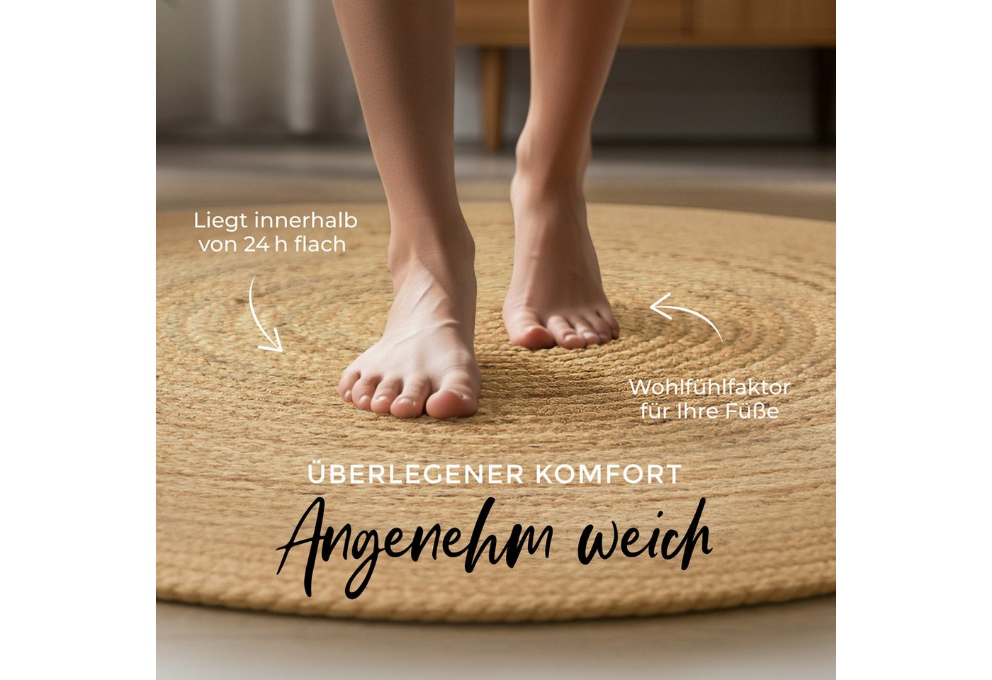 carpetfine Teppich Nele Juteteppich Naturfaser, rund, Höhe: 6 mm, geflochtener Wendeteppich aus 100% Jute, quadratisch und als Läufer – Bild 4 von 5