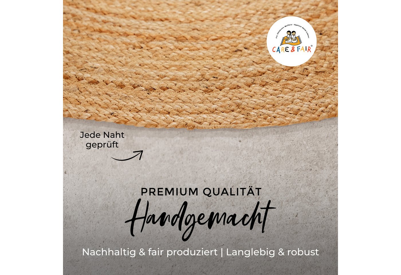 carpetfine Teppich Nele Juteteppich Naturfaser, rund, Höhe: 6 mm, geflochtener Wendeteppich aus 100% Jute, quadratisch und als Läufer – Bild 5 von 5