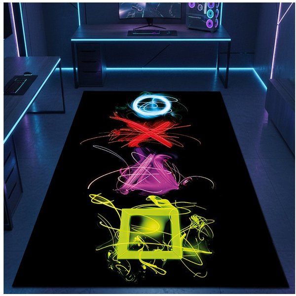 Carpetia Designteppich Gaming Teppich, rechteckig, Höhe: 5 mm, mit grafischen Gaming-Motiven in Neon-Optik