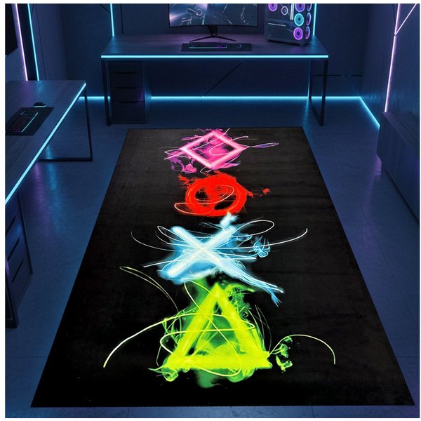 Carpetia Designteppich Gaming Teppich, rechteckig, Höhe: 5 mm, mit grafischen Gaming-Motiven in Neon-Optik