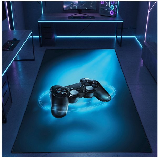 Carpetia Designteppich Gaming Teppich, rechteckig, Höhe: 5 mm, mit grafischen Gaming-Motiven in Neon-Optik