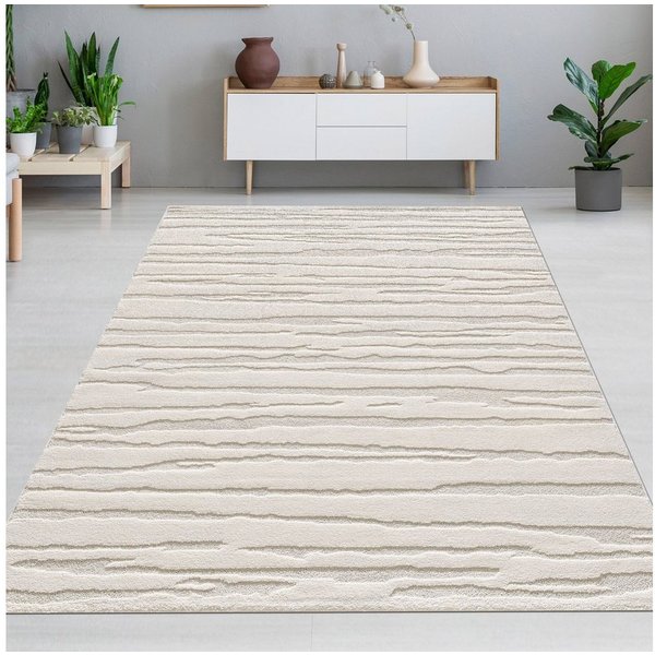Carpetia Designteppich Kurzflor Teppich mit 3D-Effekt, rechteckig, Höhe: 14 mm, weich, pflegeleicht und für Fußbodenheizung geeignet