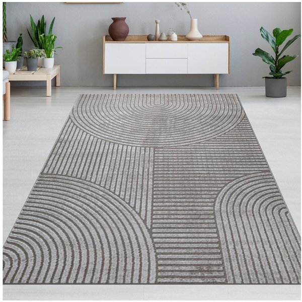 Carpetia Designteppich Kurzflor Teppich mit 3D-Effekt, rechteckig, Höhe: 14 mm, weich, pflegeleicht und für Fußbodenheizung geeignet