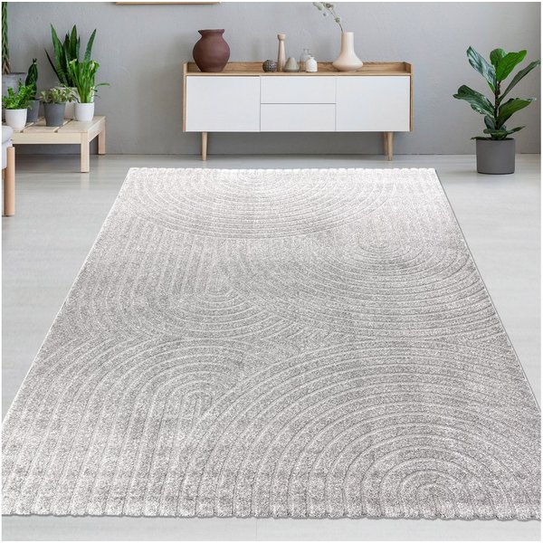 Carpetia Designteppich Kurzflor Teppich mit 3D-Effekt, rechteckig, Höhe: 14 mm, weich, pflegeleicht und für Fußbodenheizung geeignet