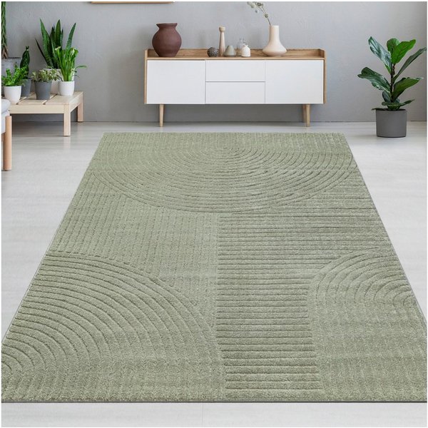 Carpetia Designteppich Kurzflor Teppich mit 3D-Effekt, rechteckig, Höhe: 14 mm, weich, pflegeleicht und für Fußbodenheizung geeignet