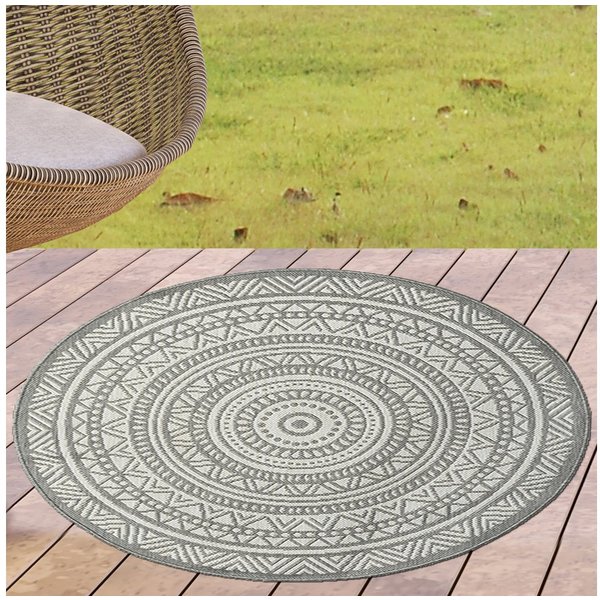 Carpetia Outdoorteppich Modernes Flachgewebe, rund, Höhe: 5 mm, pflegeleicht, wetterbeständig, für Innen- und Außenbereich geeignet