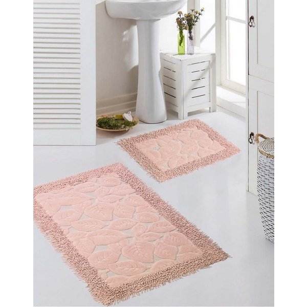 Carpetia Teppich Badematten Set 2-teilig Blätter Design rutschfest waschbar - rosa, rechteckig, Höhe: 7.5 mm