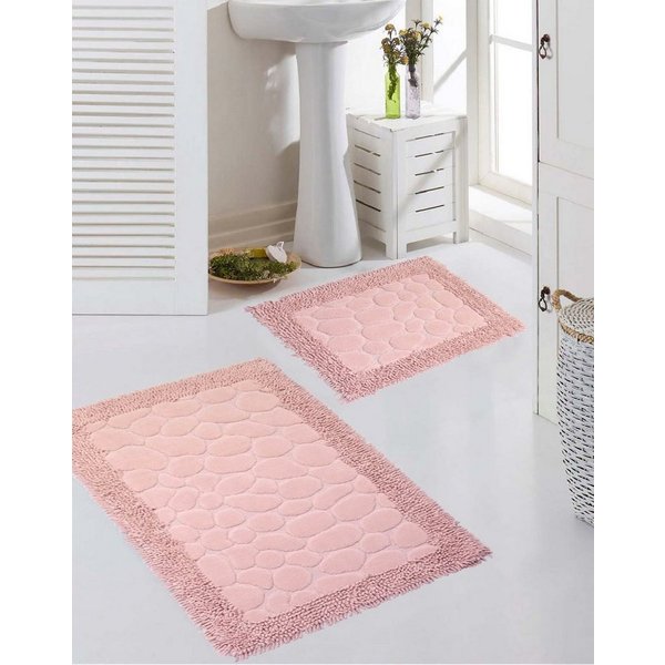 Carpetia Teppich Badematten Set 2-teilig Steinoptik rutschfest waschbar - rosa, rechteckig, Höhe: 7.5 mm