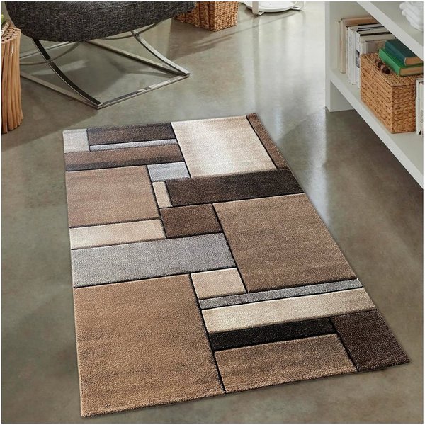 Carpetia Teppich Modern abstrakter Designerteppich mit Rechtecken in beige, rechteckig, Höhe: 13 mm