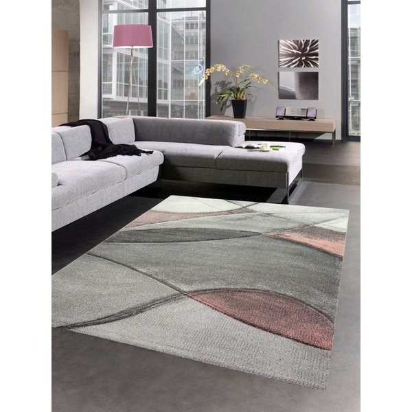 Carpetia Teppich Teppich modern Teppich Wohnzimmer Wellen rosa grau pastell, rechteckig, Höhe: 13 mm