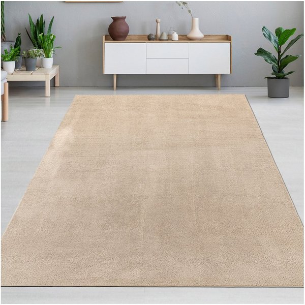 Carpetia Teppich Samtiges Uni-Design, rechteckig, Höhe: 10 mm, samtig weich, pflegeleicht, rutschhemmende Rückseite