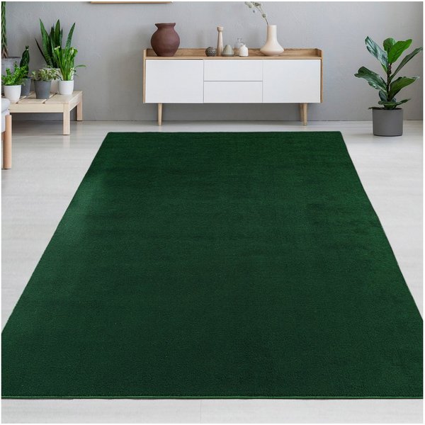 Carpetia Teppich Samtiges Uni-Design, rechteckig, Höhe: 10 mm, samtig weich, pflegeleicht, rutschhemmende Rückseite