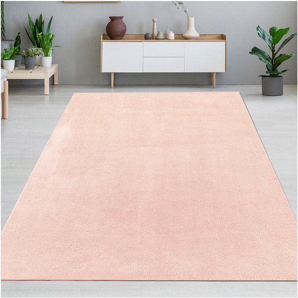 Carpetia Teppich Samtiges Uni-Design, rechteckig, Höhe: 10 mm, samtig weich, pflegeleicht, rutschhemmende Rückseite