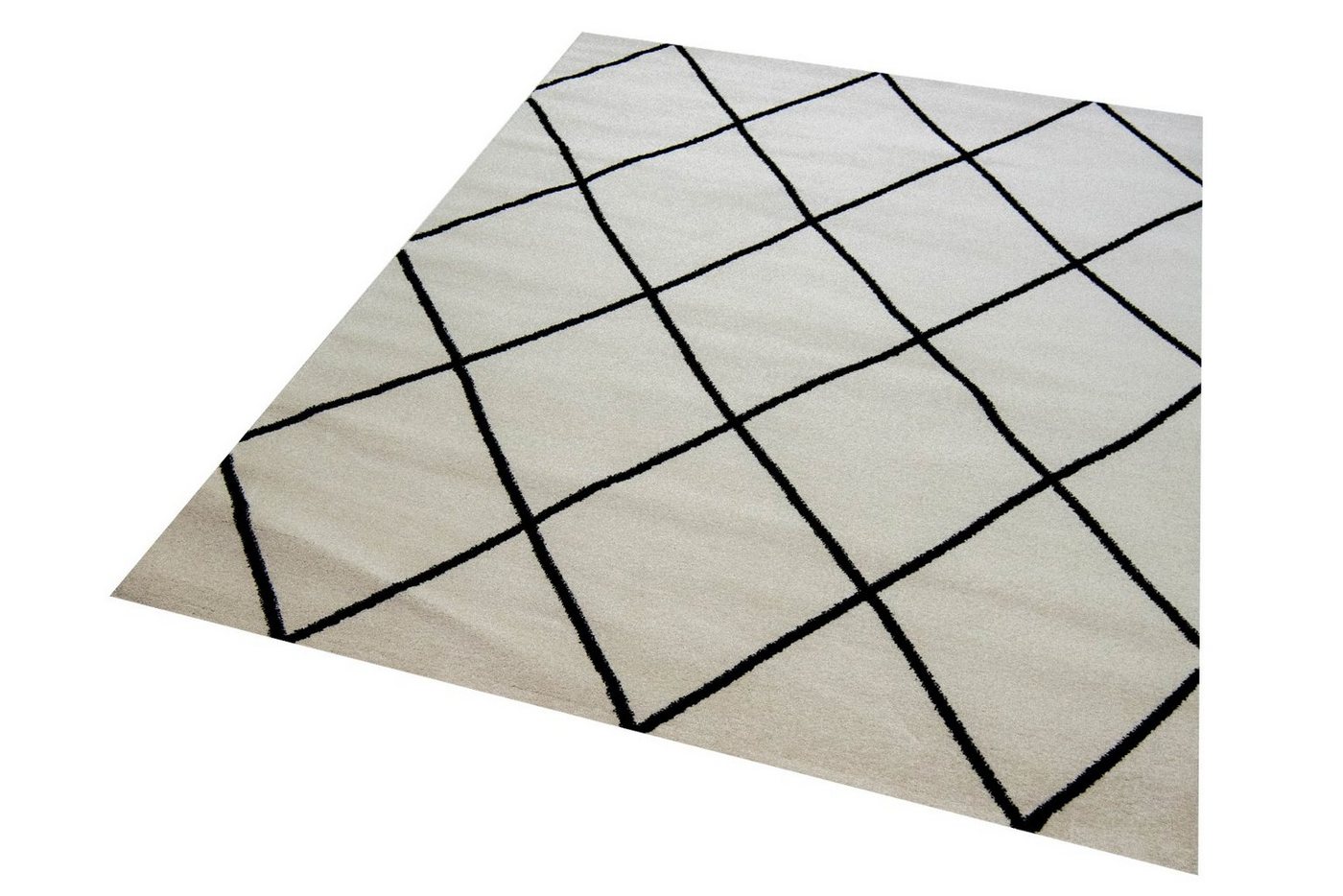 Carpetia Teppich Wohnzimmerteppich Rautenmuster Schwarz Creme pflegeleicht, rechteckig, Höhe: 8 mm – Bild 2 von 5