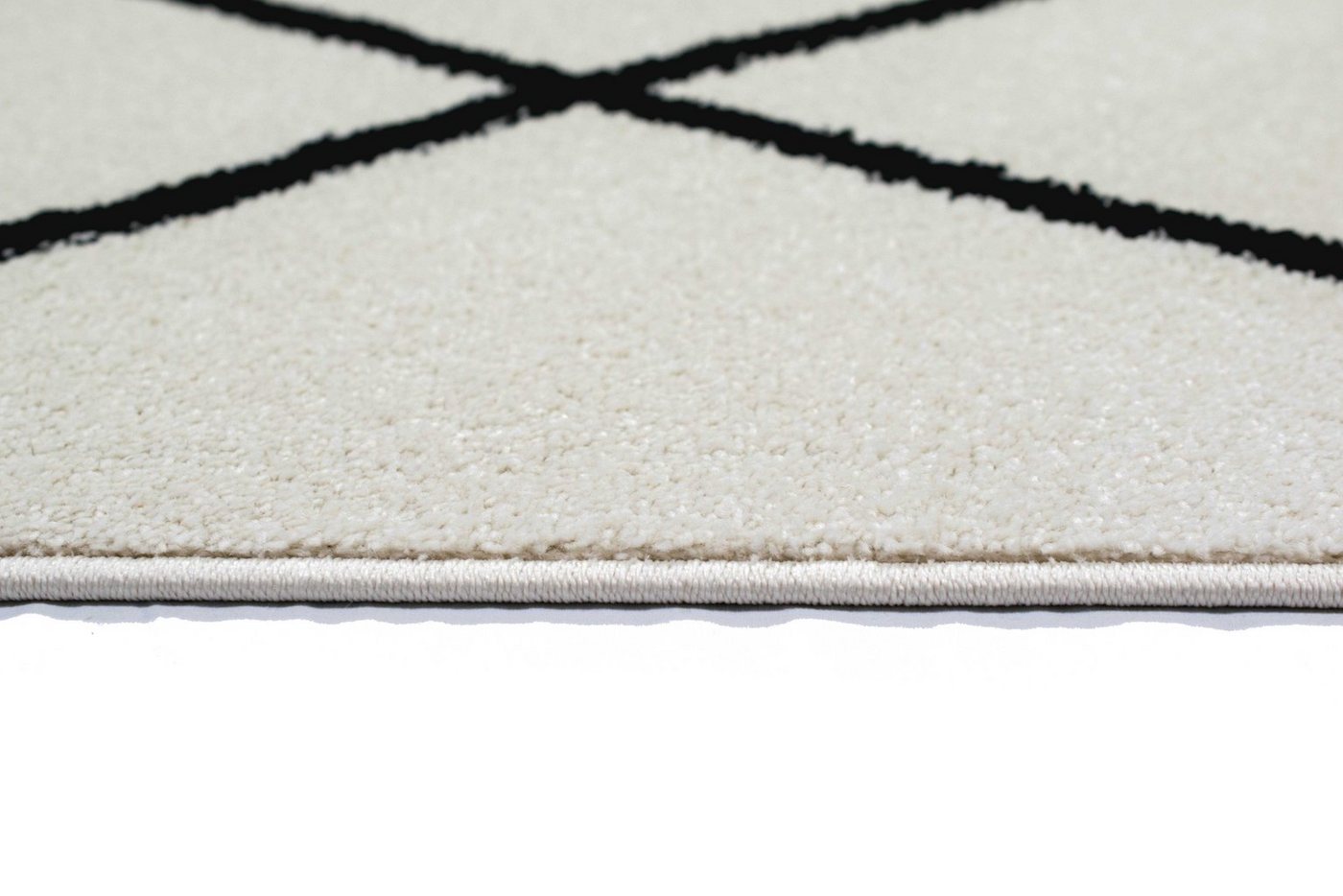 Carpetia Teppich Wohnzimmerteppich Rautenmuster Schwarz Creme pflegeleicht, rechteckig, Höhe: 8 mm – Bild 5 von 5