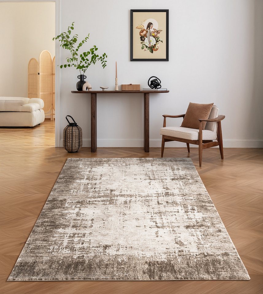 Carpetilla Designteppich Designer Wohnzimmer Teppich abstrakte Musterung modern Beige-Vizon, Rechteckig, Höhe: 12 mm, Wohnzimmer – Bild 2 von 5