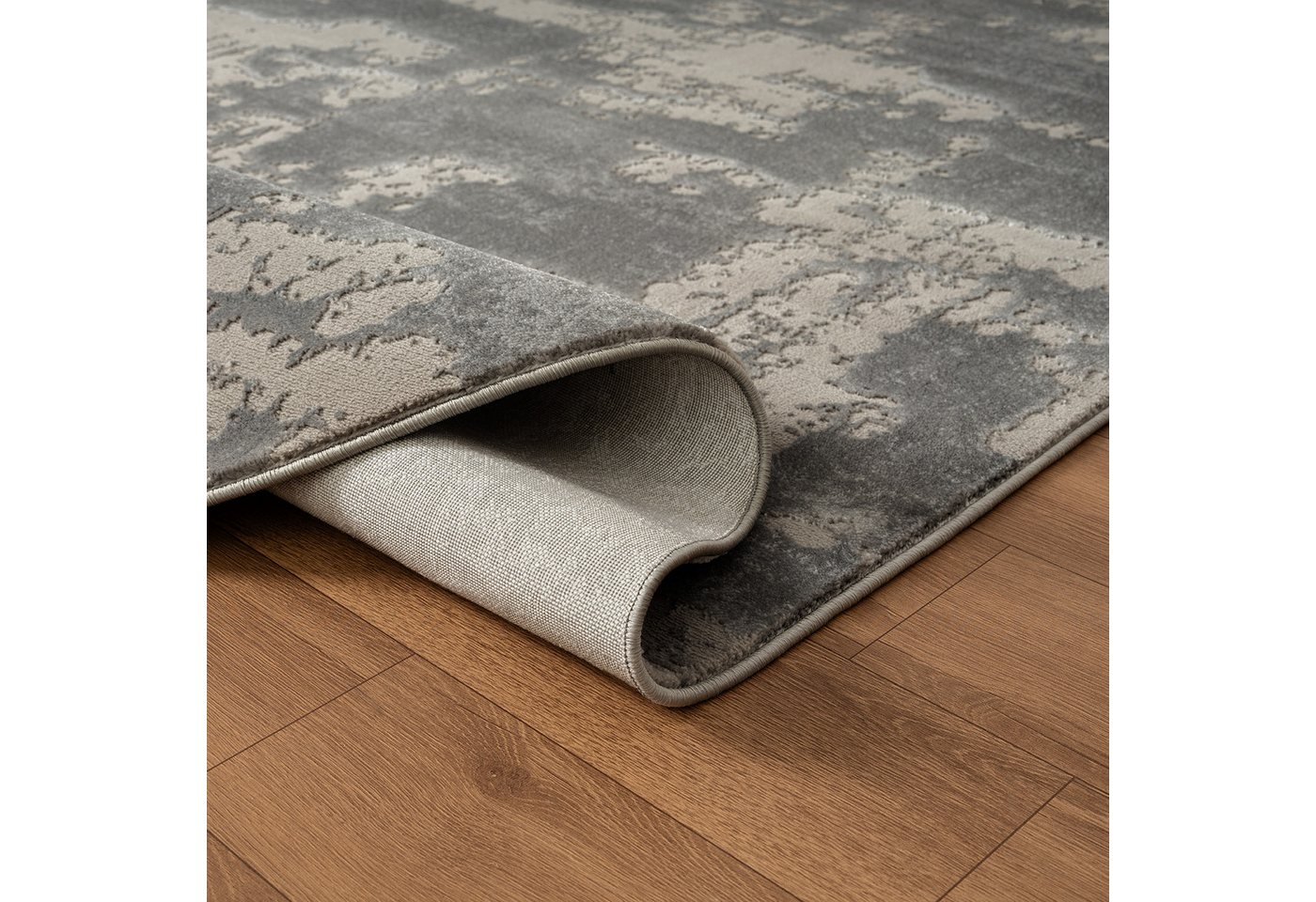 Carpetilla Designteppich Designer Wohnzimmer Teppich abstrakte Musterung Oval Grau, Rechteckig, Höhe: 12 mm, Wohnzimmer – Bild 2 von 4