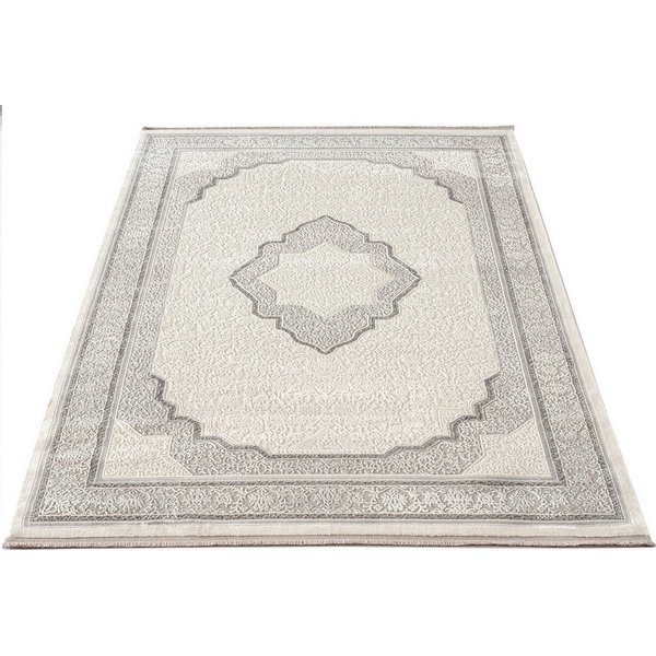 Carpetilla Designteppich Designer Wohnzimmer Teppich Orientisch Rechtetig modern Grau_Cream, Rechtetig, Höhe: 15 mm, Farbecht