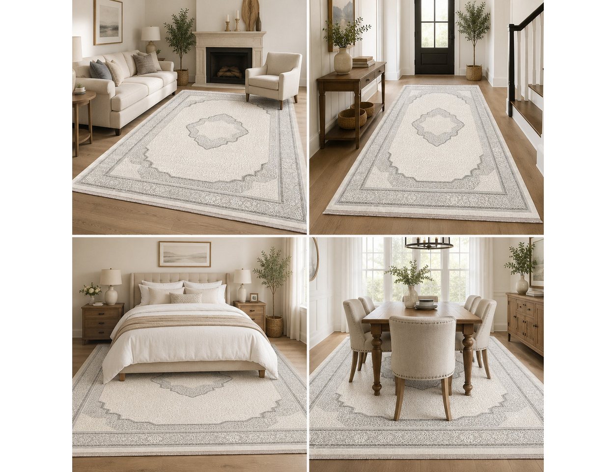Carpetilla Designteppich Designer Wohnzimmer Teppich Orientisch Rechtetig modern Grau_Cream, Rechtetig, Höhe: 15 mm, Farbecht – Bild 3 von 5