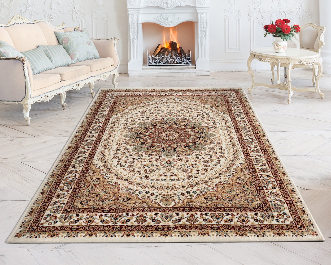 Carpetilla Designteppich Designer Wohnzimmer Teppich Afsahan Orientalische Knochens Farbe, Rechtetig, wohnzimmer – Bild 2 von 5