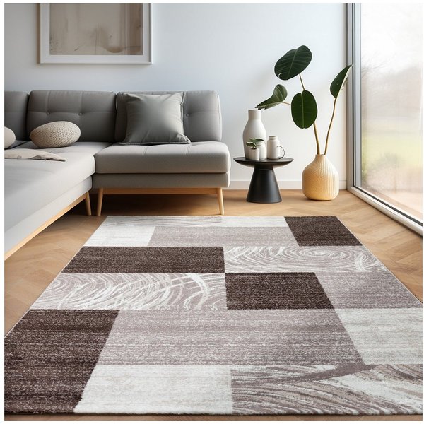 Carpettex Designteppich Abstrakt Kariert Design, Läufer, Höhe: 12 mm, Modern Kurzflor Teppich Wohnzimmer Kariert Design verschidene größen