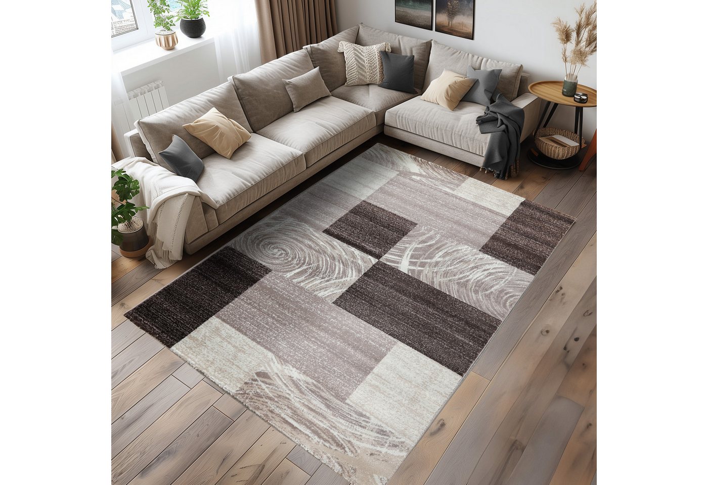 Carpettex Designteppich Abstrakt Kariert Design, Läufer, Höhe: 12 mm, Modern Kurzflor Teppich Wohnzimmer Kariert Design verschidene größen – Bild 2 von 5