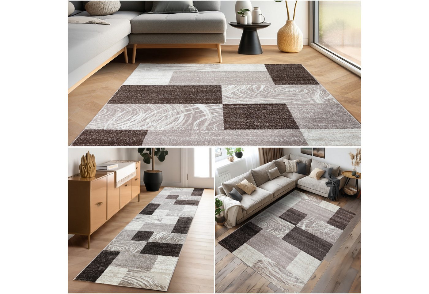 Carpettex Designteppich Abstrakt Kariert Design, Läufer, Höhe: 12 mm, Modern Kurzflor Teppich Wohnzimmer Kariert Design verschidene größen – Bild 5 von 5