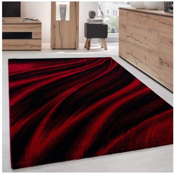 Carpettex Designteppich Abstrakt Wellen Design, Läufer, Höhe: 12 mm, Kurzflor Teppich Wohnzimmer Abstrakt Wellen Design Rot Pflegeleicht