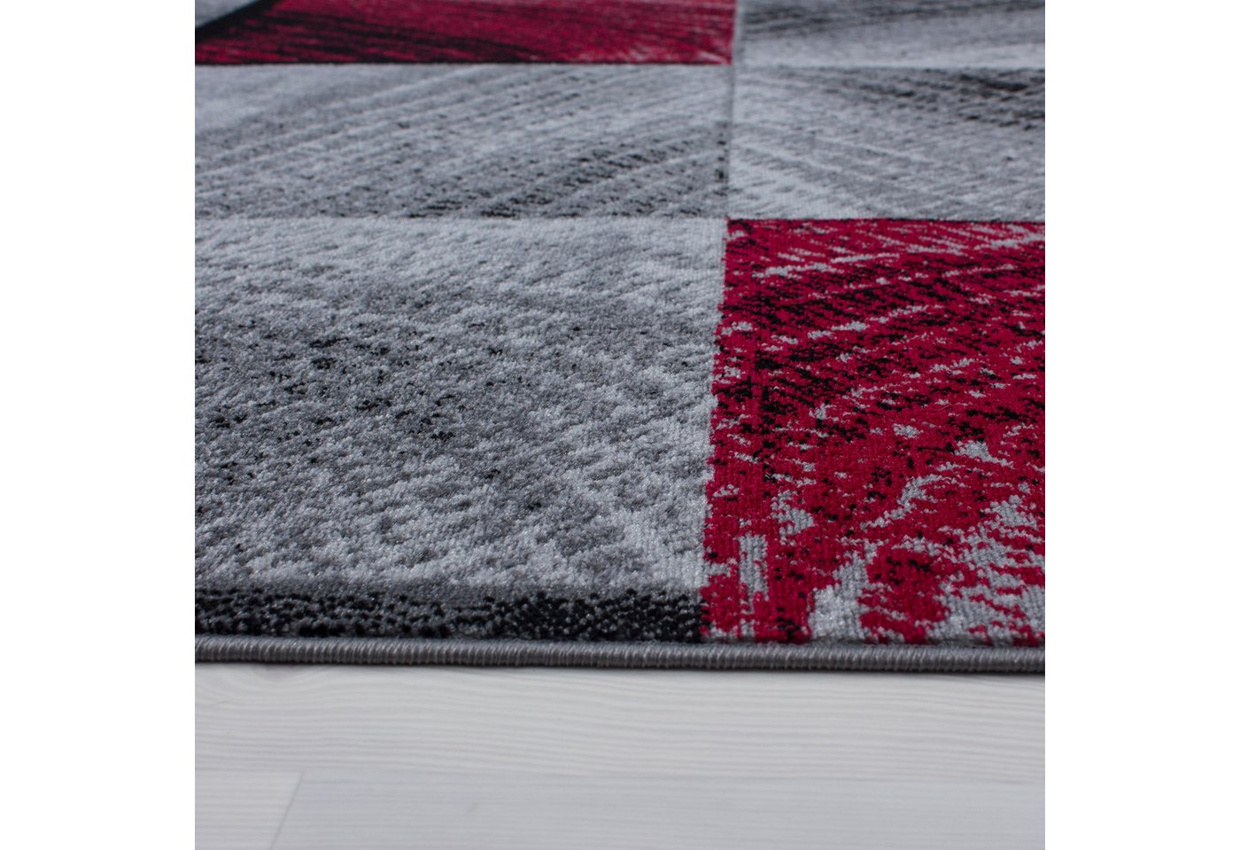 Carpettex Designteppich Kariert Design, Rechteckig, Höhe: 6 mm, Kurzflor Teppich Wohnzimmer Abstrakt Kariert Design Rot Pflegeleicht – Bild 3 von 5