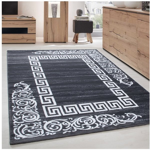 Carpettex Designteppich Mäander-Design, Läufer, Höhe: 12 mm, Modern Kurzflor Teppich Wohnzimmer Mäander-Design Grau Pflegeleicht