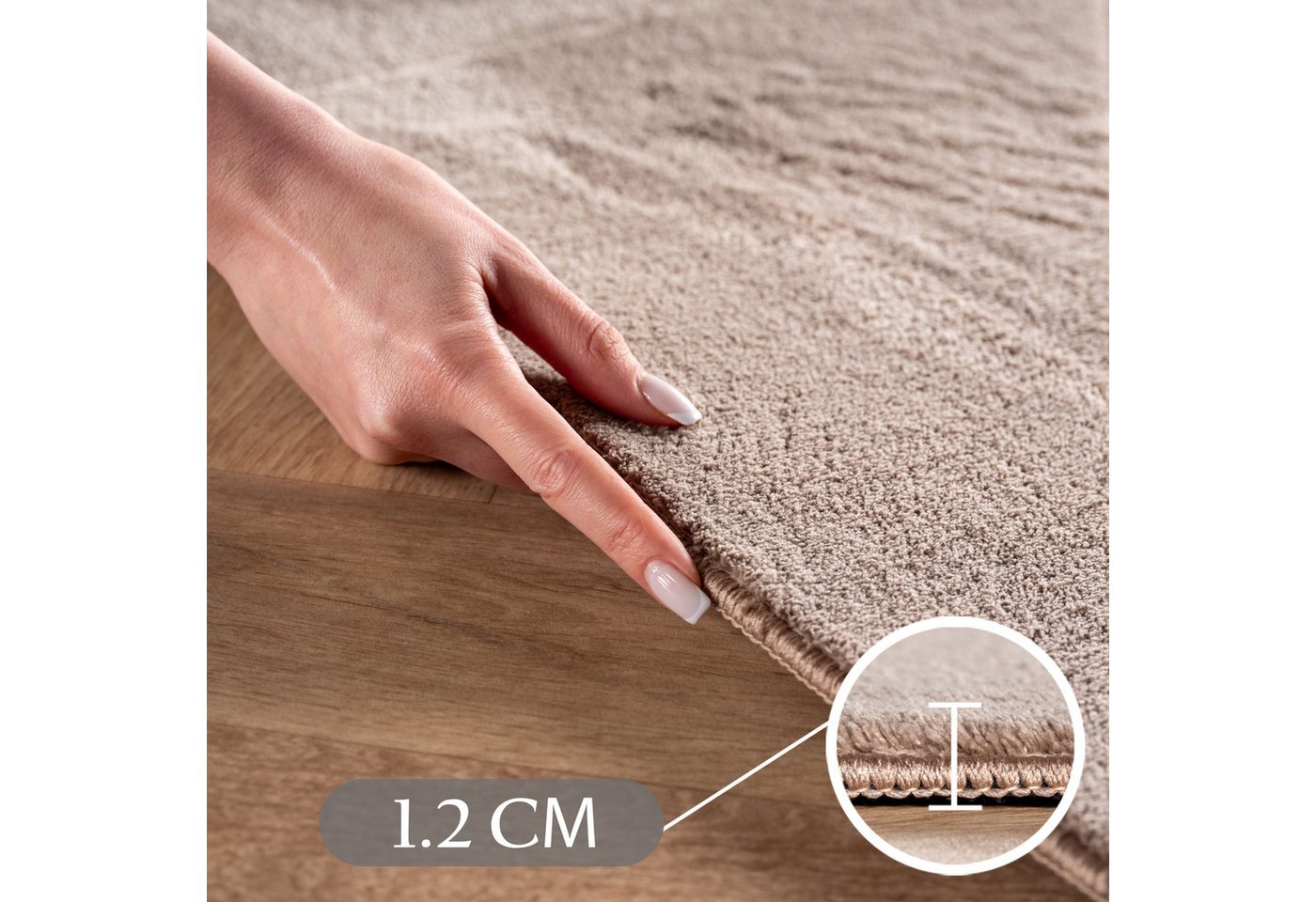 Carpettex Designteppich Unicolor - Einfarbig, Rechteckig, Höhe: 12 mm, Kurzflorteppich Skandinavische Design Anti-Rutsch Rückseite Waschbar – Bild 4 von 5