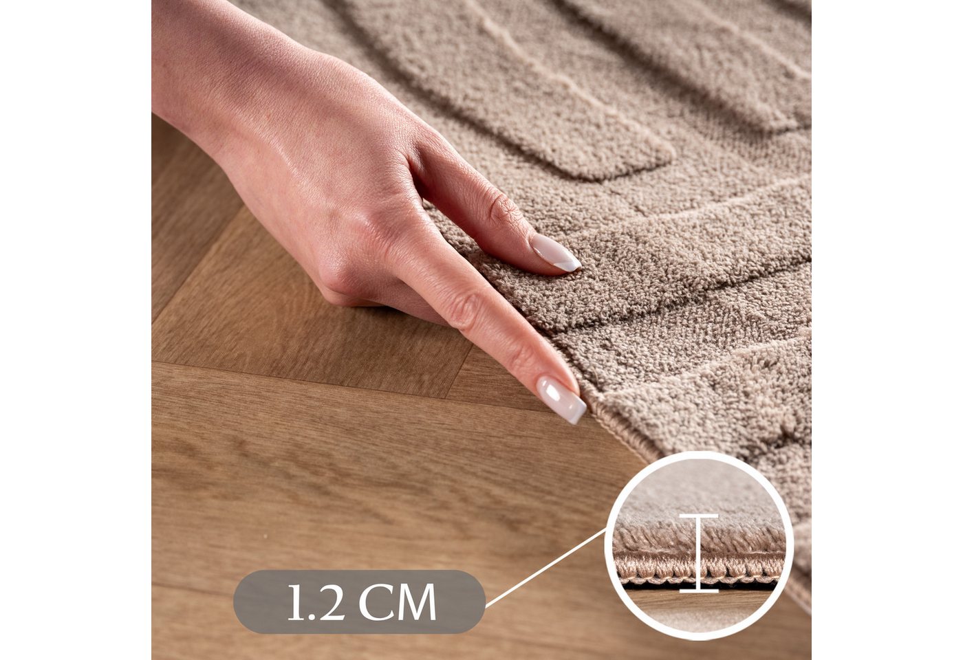 Carpettex Designteppich Unicolor - Einfarbig, Rechteckig, Höhe: 12 mm, Kurzflorteppich Skandinavische Design Anti-Rutsch Rückseite Waschbar – Bild 4 von 5