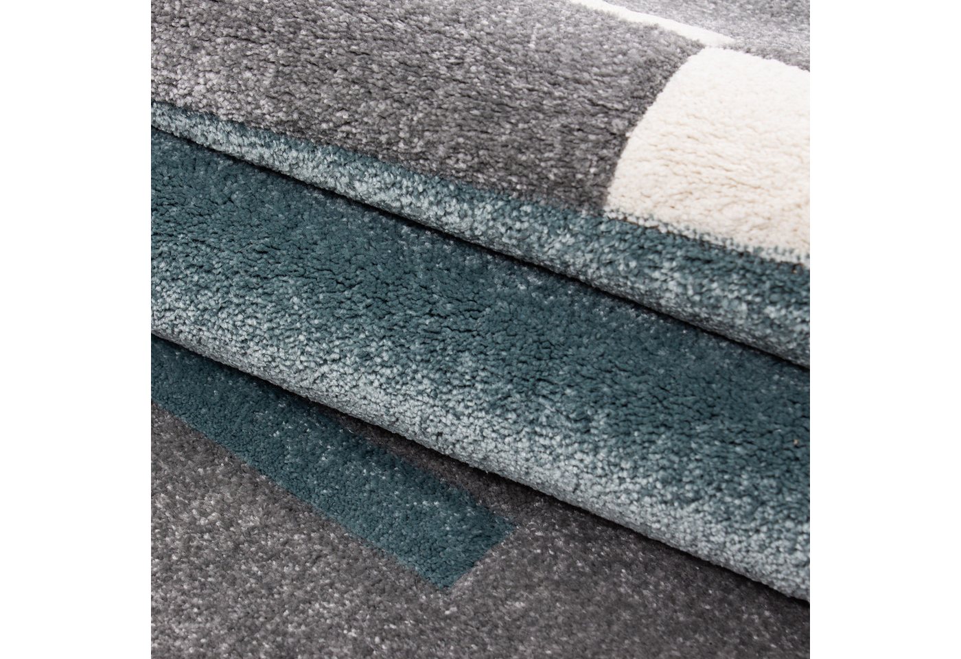 Carpettex Frisé-Teppich Kariert Design, Läufer, Höhe: 13 mm, Designer Wohnzimmer Teppich Kurzflor handgearbeiteter Konturenschnitt – Bild 5 von 5