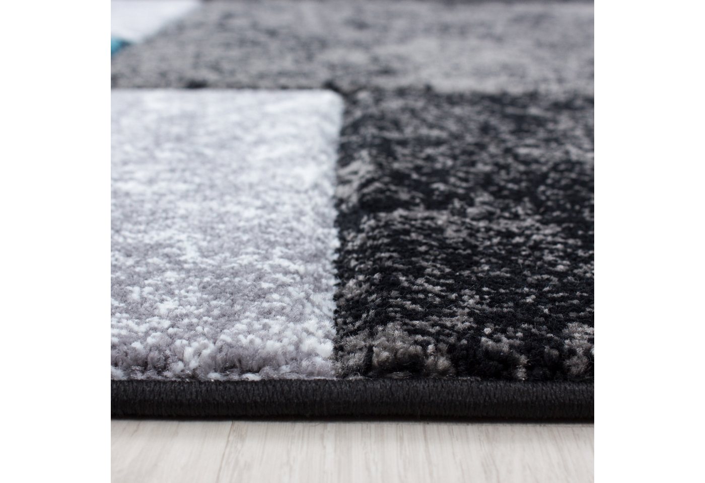 Carpettex Frisé-Teppich Kariert Design, Läufer, Höhe: 13 mm, Designer Wohnzimmer Teppich Kurzflor Konturenschnitt Kariert Design – Bild 3 von 5