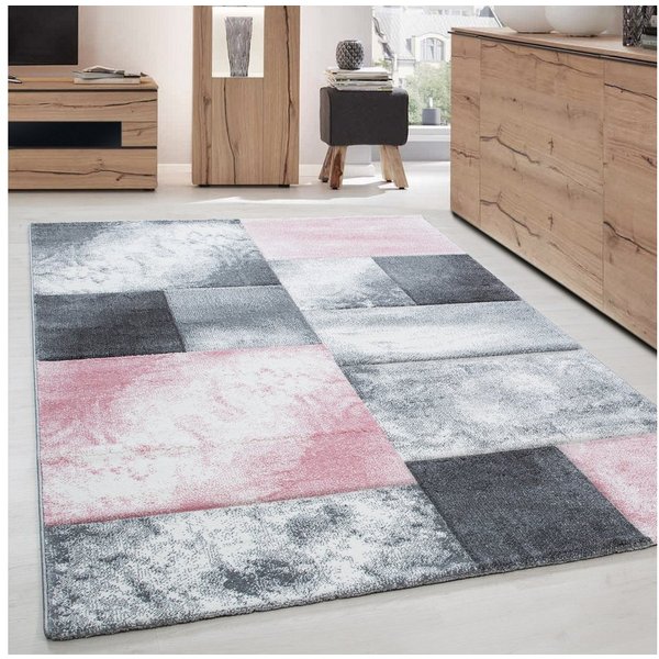 Carpettex Frisé-Teppich Kariert Design, Läufer, Höhe: 13 mm, Designer Wohnzimmer Teppich Kurzflor Konturenschnitt Kariert Design