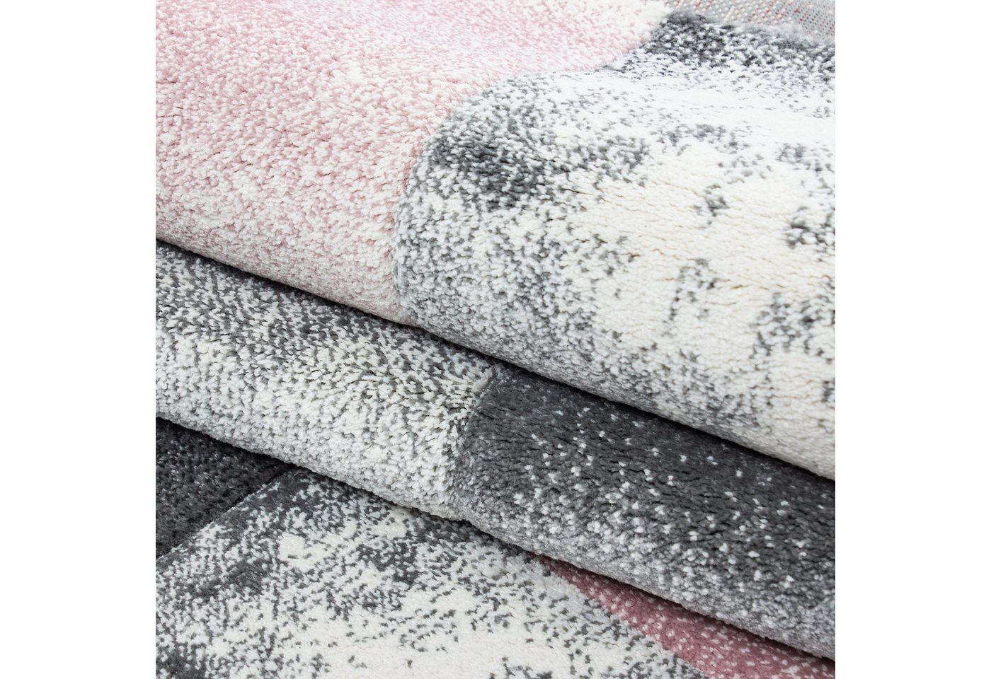 Carpettex Frisé-Teppich Kariert Design, Läufer, Höhe: 13 mm, Designer Wohnzimmer Teppich Kurzflor Konturenschnitt Kariert Design – Bild 5 von 5