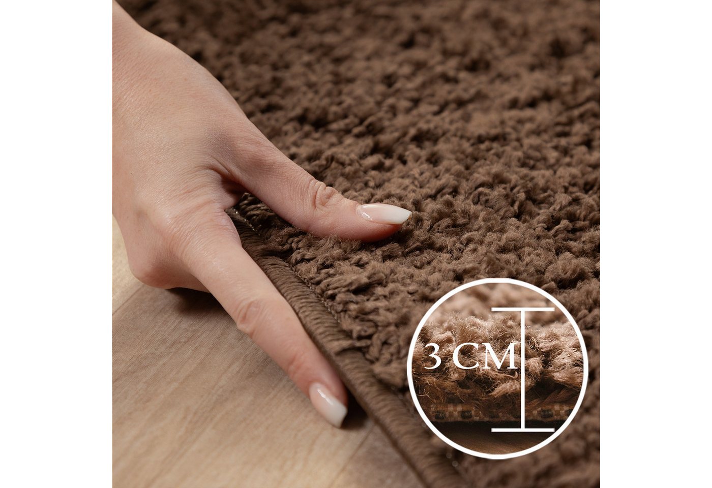 Carpettex Hochflor-Teppich Unicolor - Einfarbig, Rund, Höhe: 30 mm, Einfarbig Shaggy Teppich Wohnzimmer Langflor versch. farben und größen – Bild 5 von 5