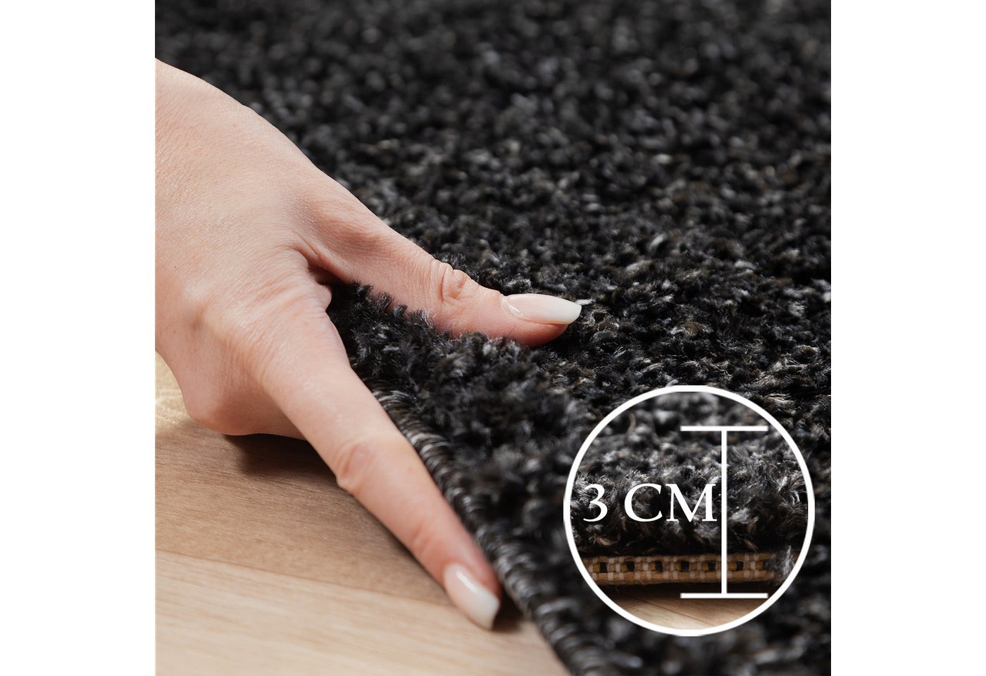 Carpettex Hochflor-Teppich Unicolor - Einfarbig, Rund, Höhe: 30 mm, Einfarbig Shaggy Teppich Wohnzimmer Langflor versch. farben und größen – Bild 5 von 5
