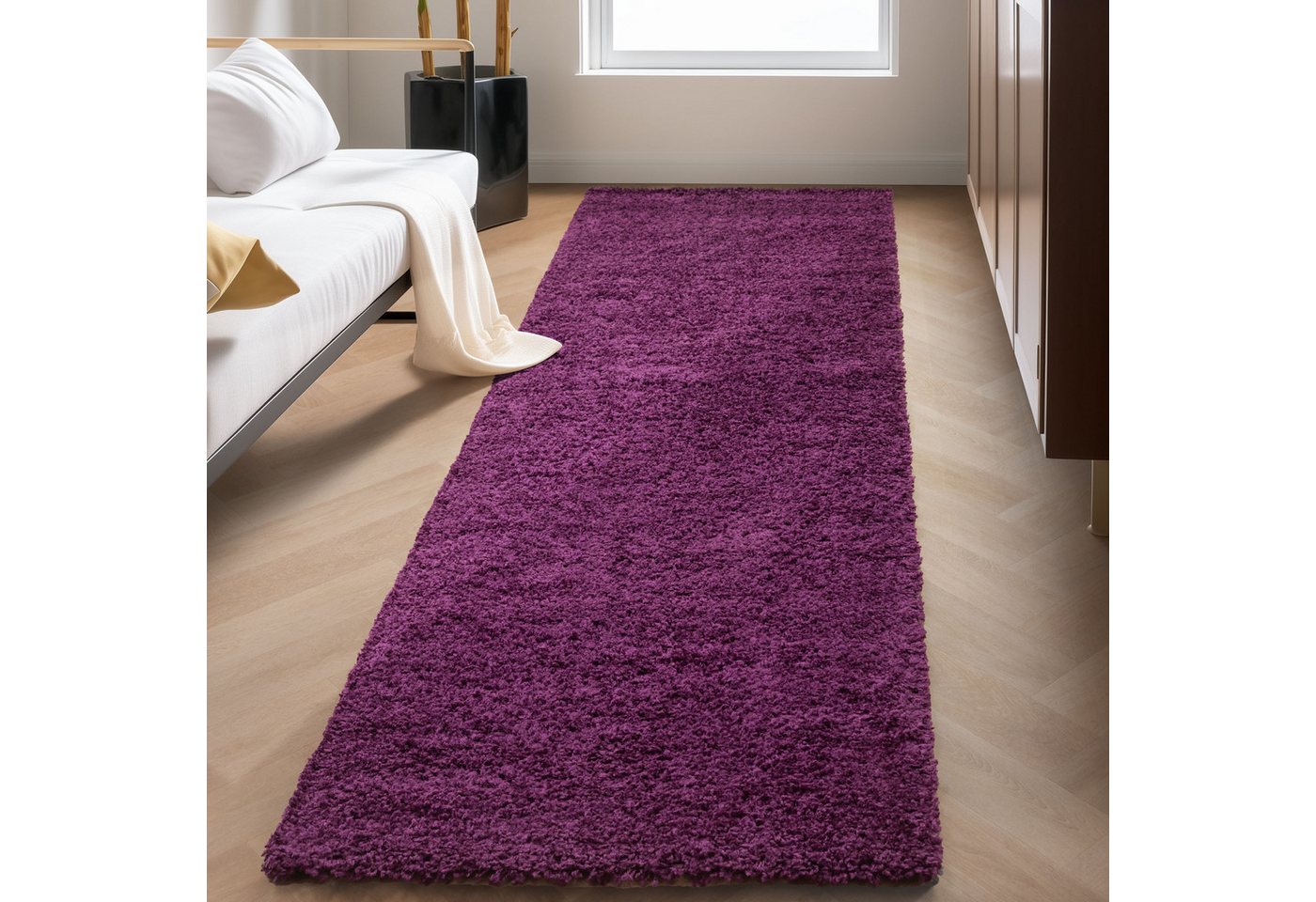 Carpettex Hochflor-Teppich Unicolor - Einfarbig, Läufer, Höhe: 30 mm, Einfarbig Shaggy Teppich Wohnzimmer Langflor versch. farben und größen – Bild 2 von 5