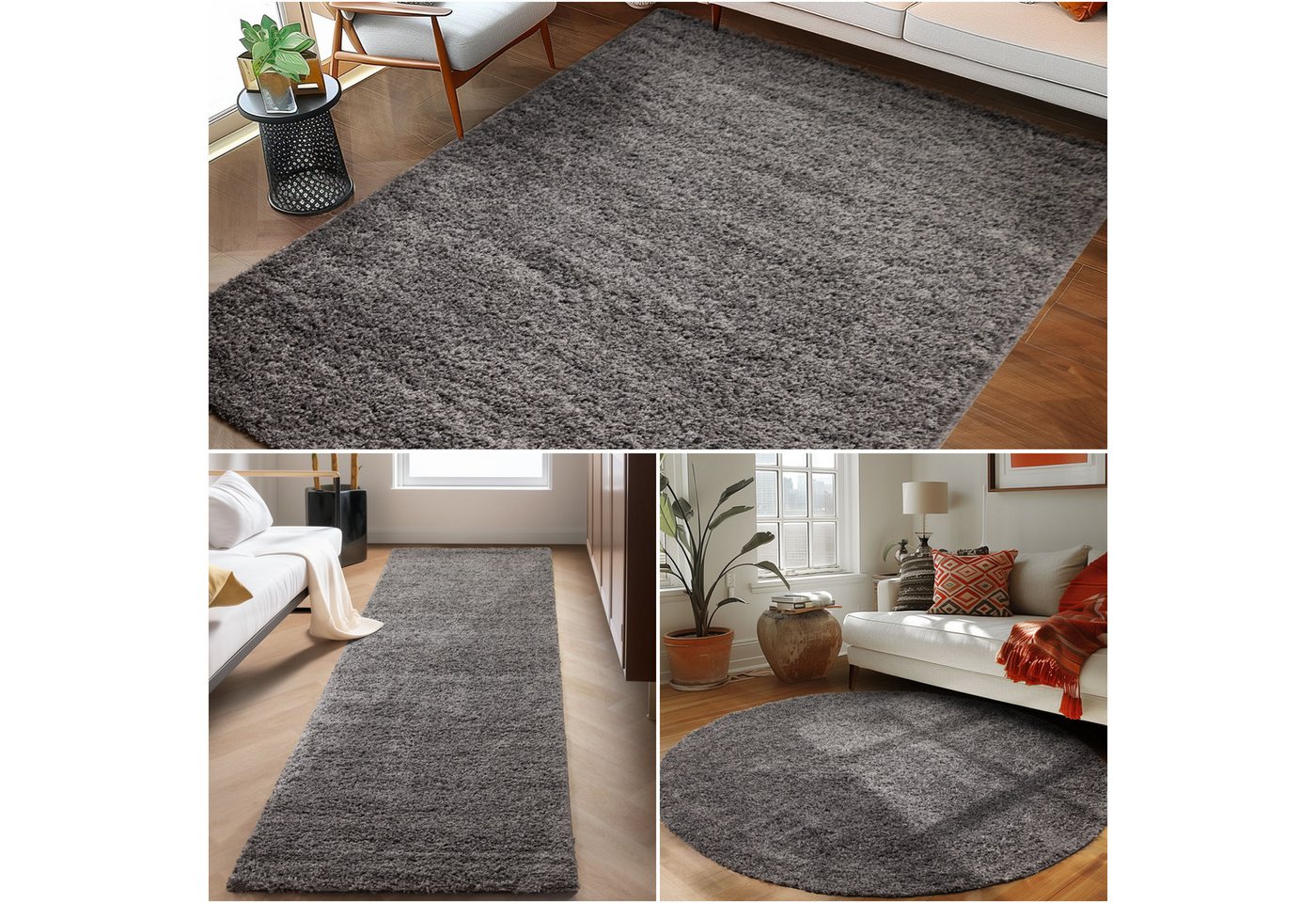 Carpettex Hochflor-Teppich Unicolor - Einfarbig, Rund, Höhe: 30 mm, Einfarbig Shaggy Teppich Wohnzimmer Langflor versch. farben und größen – Bild 3 von 5