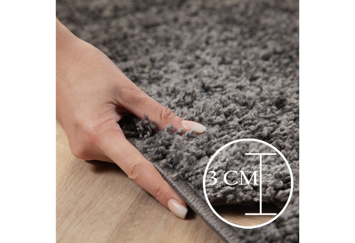 Carpettex Hochflor-Teppich Unicolor - Einfarbig, Rund, Höhe: 30 mm, Einfarbig Shaggy Teppich Wohnzimmer Langflor versch. farben und größen – Bild 5 von 5