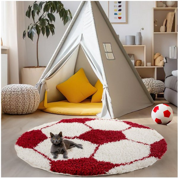 Carpettex Kinderteppich Fußball-Design, Rund, Höhe: 30 mm, Kinder Teppich Fußball-Form Kinderzimmer versch.farben und größen