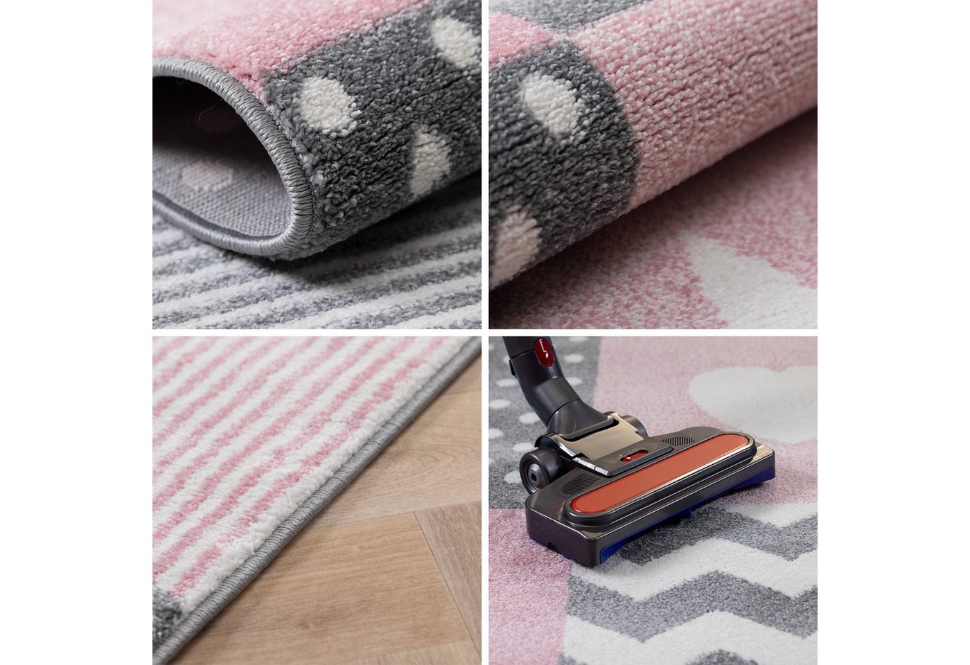 Carpettex Kinderteppich Herz- und Stern Design, Läufer, Höhe: 11 mm, Kinderteppich Karo Design Rosa Baby Teppich Kinderzimmer Pflegeleicht – Bild 3 von 5