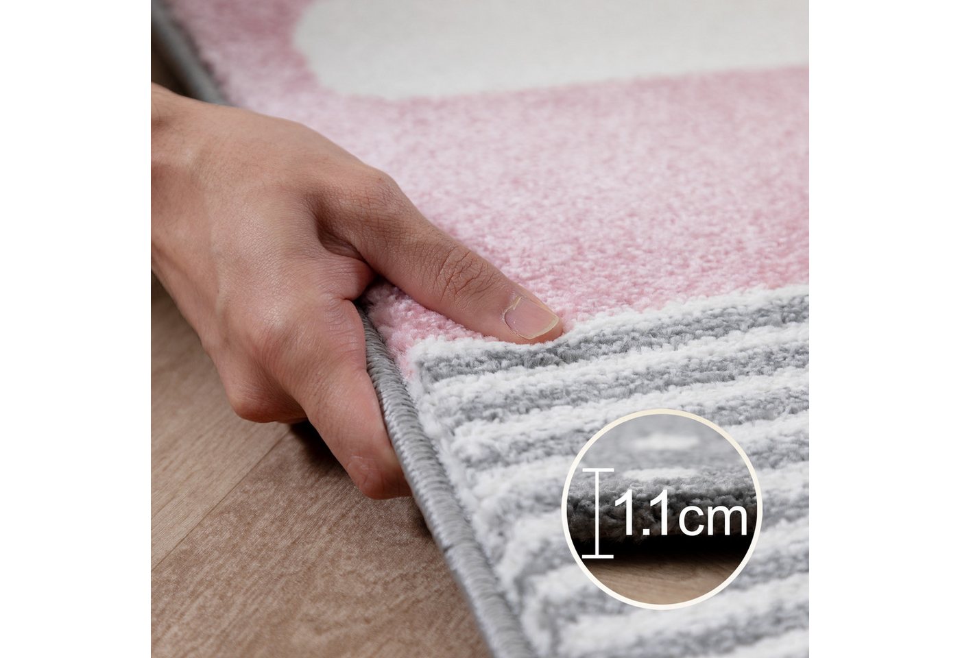 Carpettex Kinderteppich Herz- und Stern Design, Läufer, Höhe: 11 mm, Kinderteppich Karo Design Rosa Baby Teppich Kinderzimmer Pflegeleicht – Bild 4 von 5