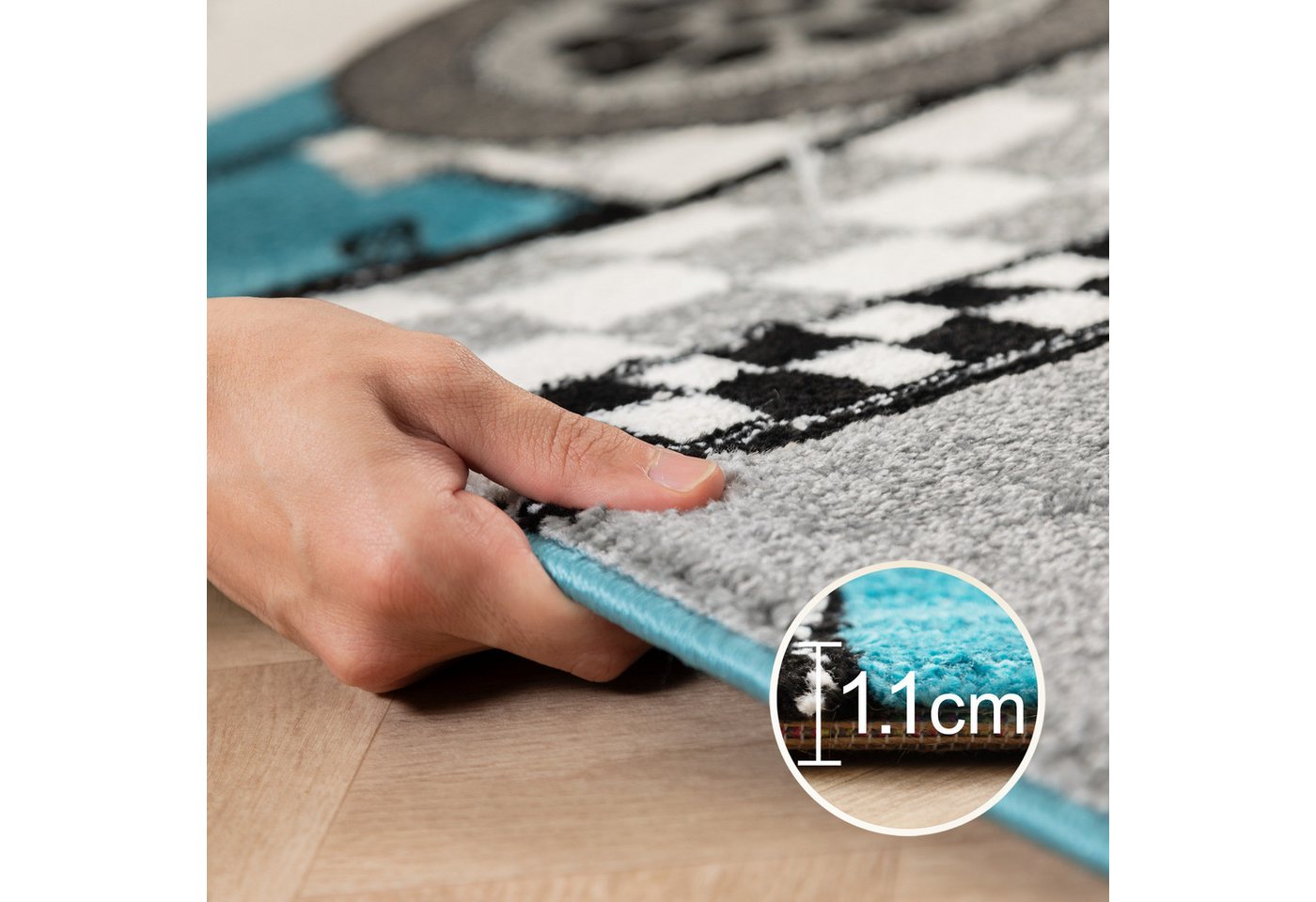 Carpettex Kinderteppich Rennwagen, Läufer, Höhe: 11 mm, Kinderteppich Rennwagen Teppich Baby Teppich Kinderzimmer Pflegeleicht – Bild 4 von 5