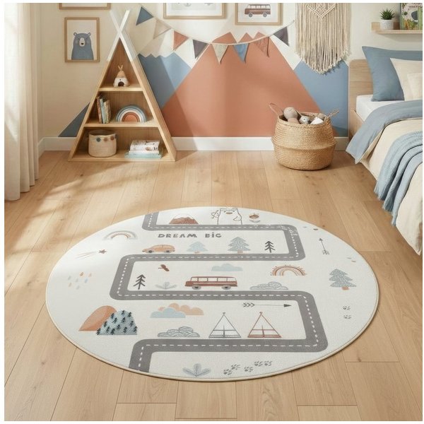 Carpettex Kinderteppich Straßen Spielteppich Kinder, Rund, Höhe: 8 mm