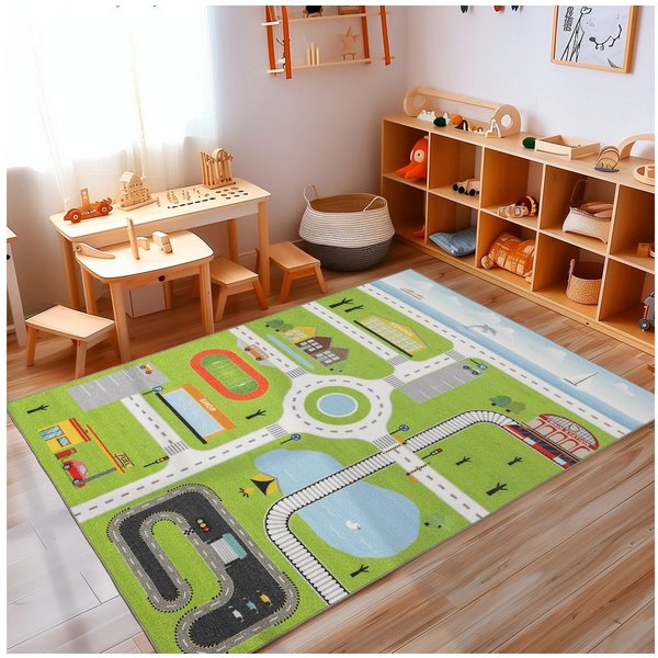 Carpettex Kinderteppich Straßenteppich, Rechteckig, Höhe: 7 mm, Kinderteppich Straßenteppich Teppich Kinderzimmer Rutschfest Waschbar