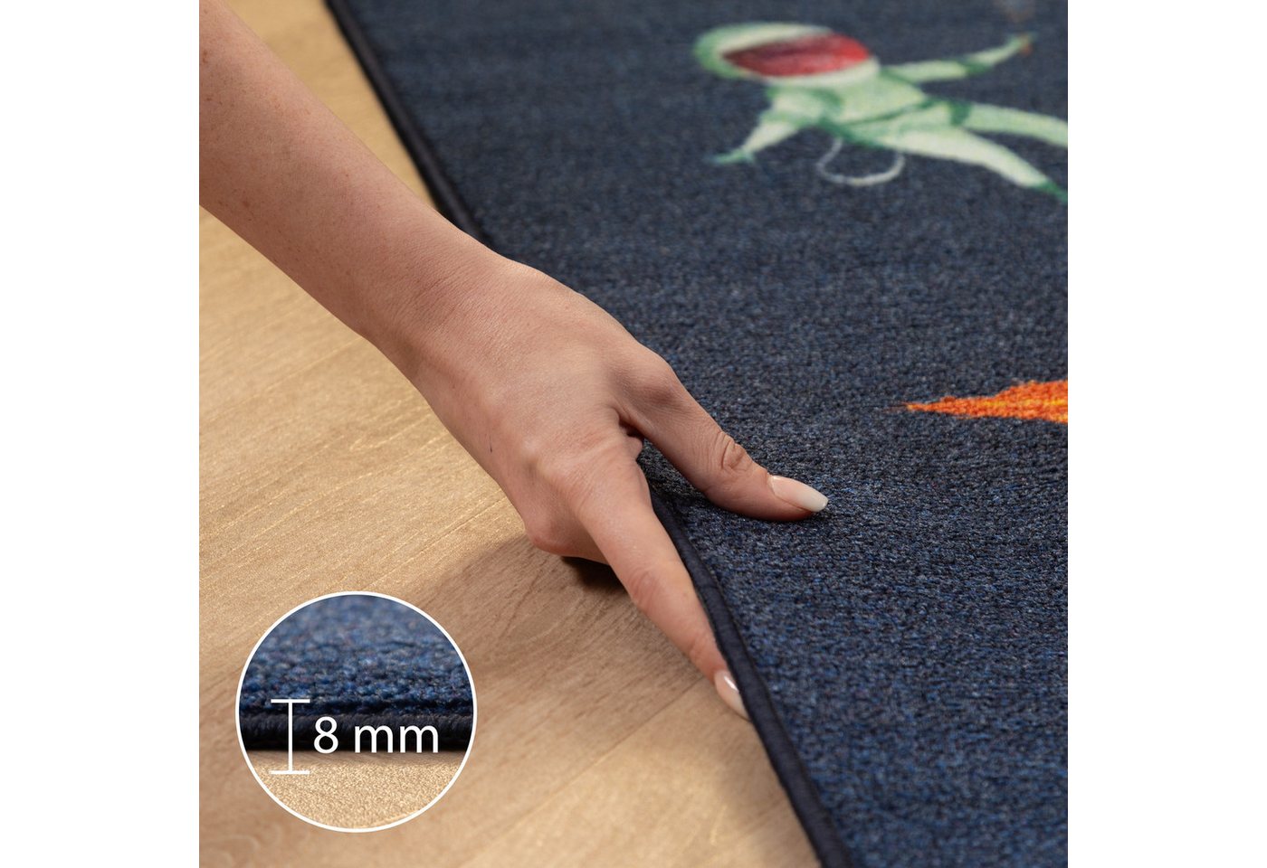 Carpettex Kinderteppich Weltraum Design, Rechteckig, Höhe: 7 mm, Teppich Kinderzimmer MarineWeltraum Design Rutschfest Waschbar – Bild 3 von 5