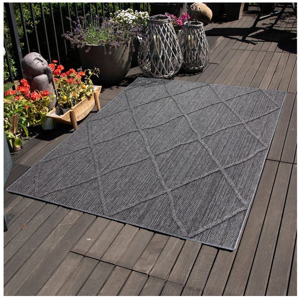 Carpettex Outdoorteppich Boho-Design, Läufer, Höhe: 8 mm, In& Outdoor Teppich Grau Boho Design für Küchen Balkon Terrasse Garten