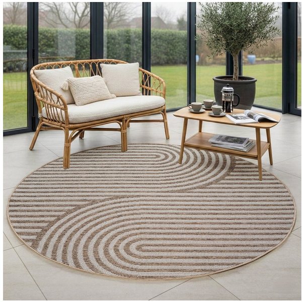 Carpettex Outdoorteppich Boho Flachgewebter Teppich, Rund, Höhe: 5 mm, Outdoor Teppich Wetterfest Modern Design Wohnzimmer Küchen Terrasse
